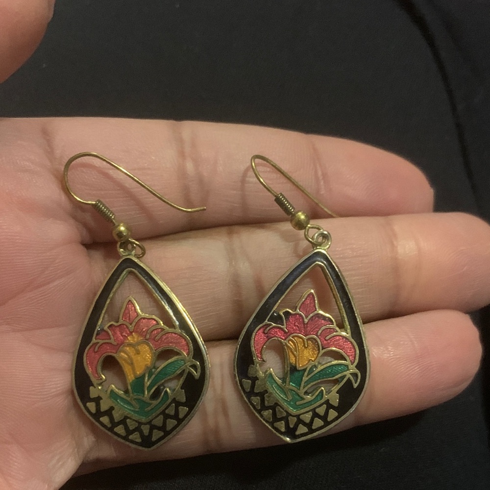 Vintage Lily Cloisonné Earrings